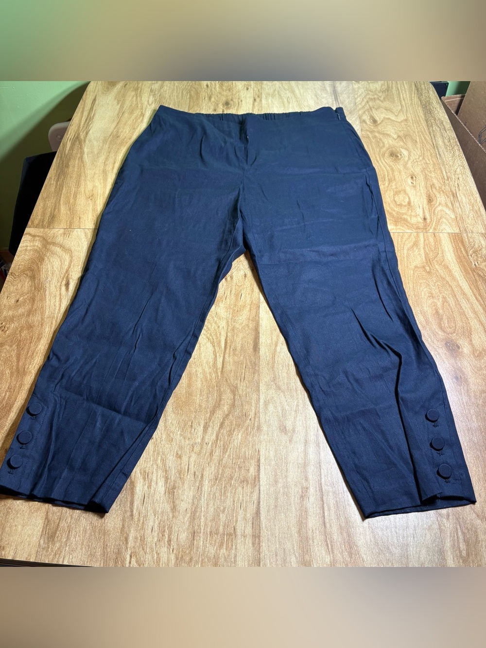 J Jill Linen Stretch Blue Ankle Button Side Zip Pants Womens Size Large